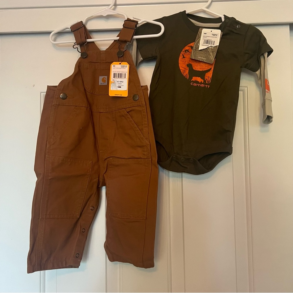 NWT Carhartt 9 M bib overalls and duck hunting onsie
